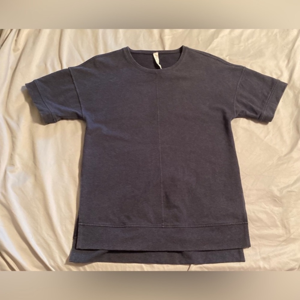 Lululemon High Slit Knit Short Sleeve Workout Tee Sweatshirt Cotton Gray Women 4